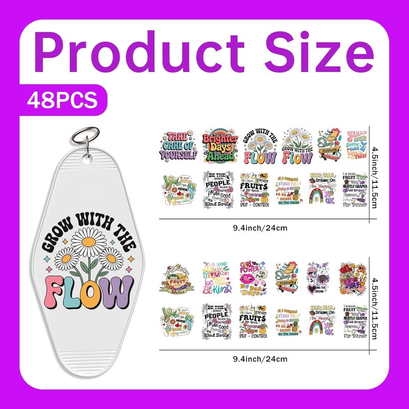 CHNVICK 48PCS UV DTF Keychain Transfer, Positive Quotes UV DTF wrap with Bright Colors and Beautiful Design for Keychain, Laptop, Greeting Card Decoration - Image 2